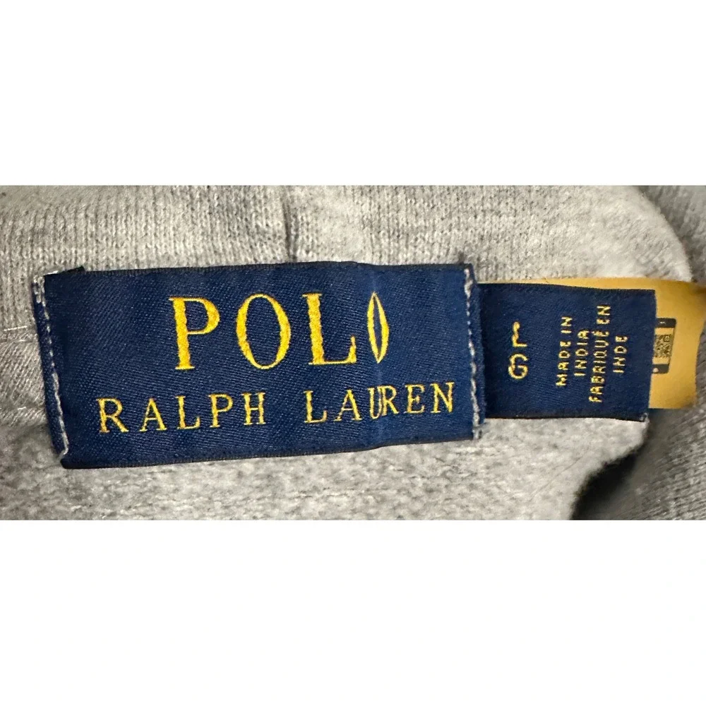 Polo Ralph Lauren Mens L Gray Pullover Hoodie Sweatshirt Logo Preppy college